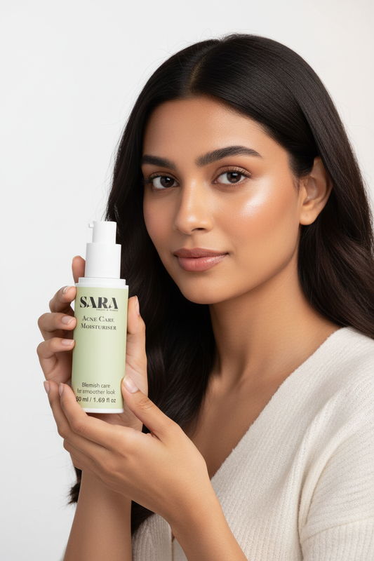 Sara Acne Care Moisturiser with Model