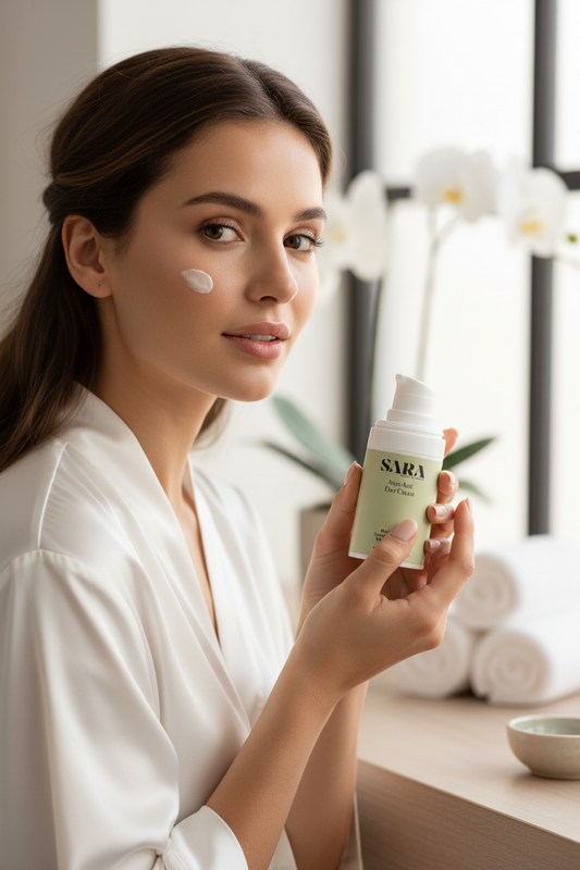 SARA Anti-Age Day Cream with Model