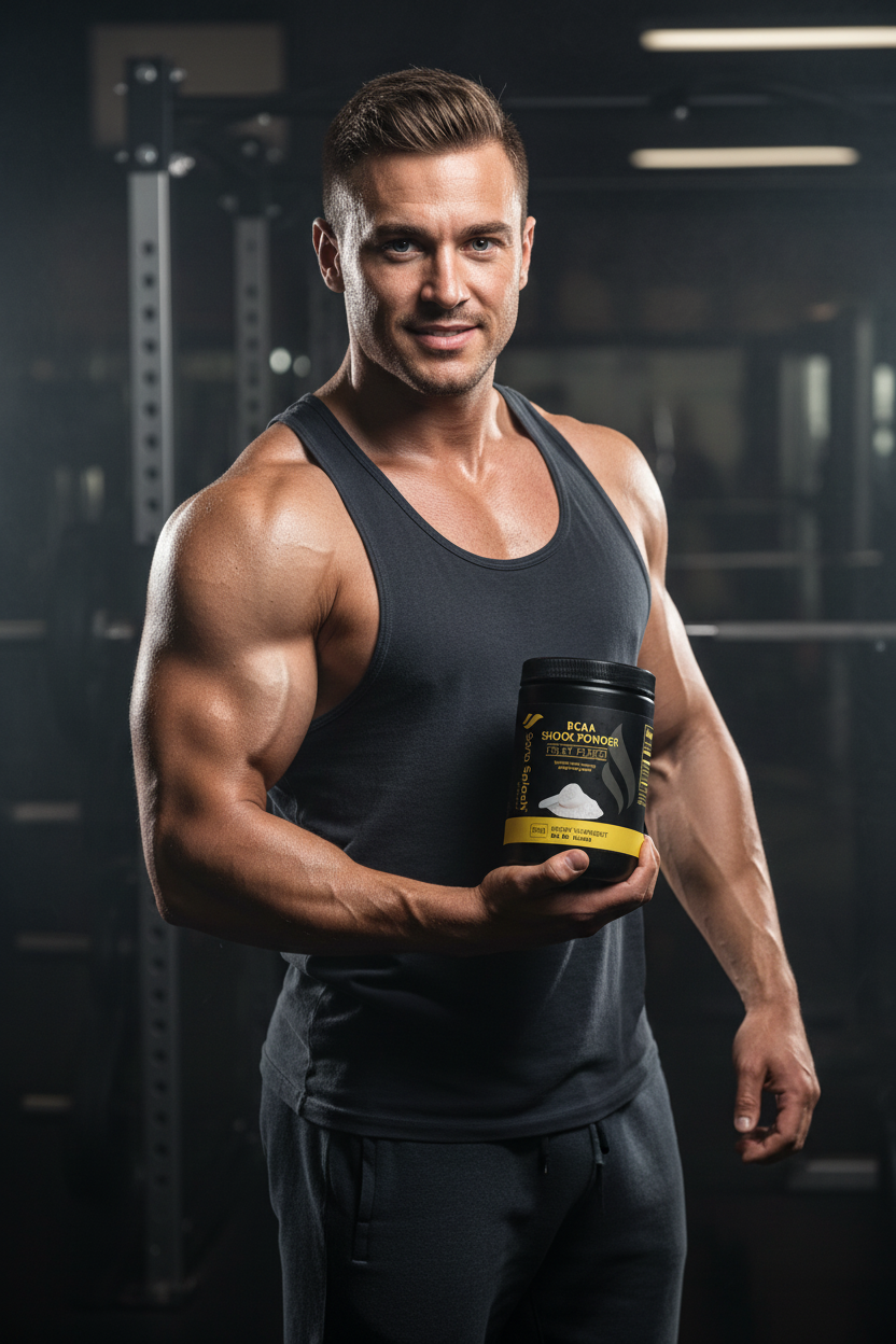 BCAA Shock Powder Fruit Punch with Fitness Model