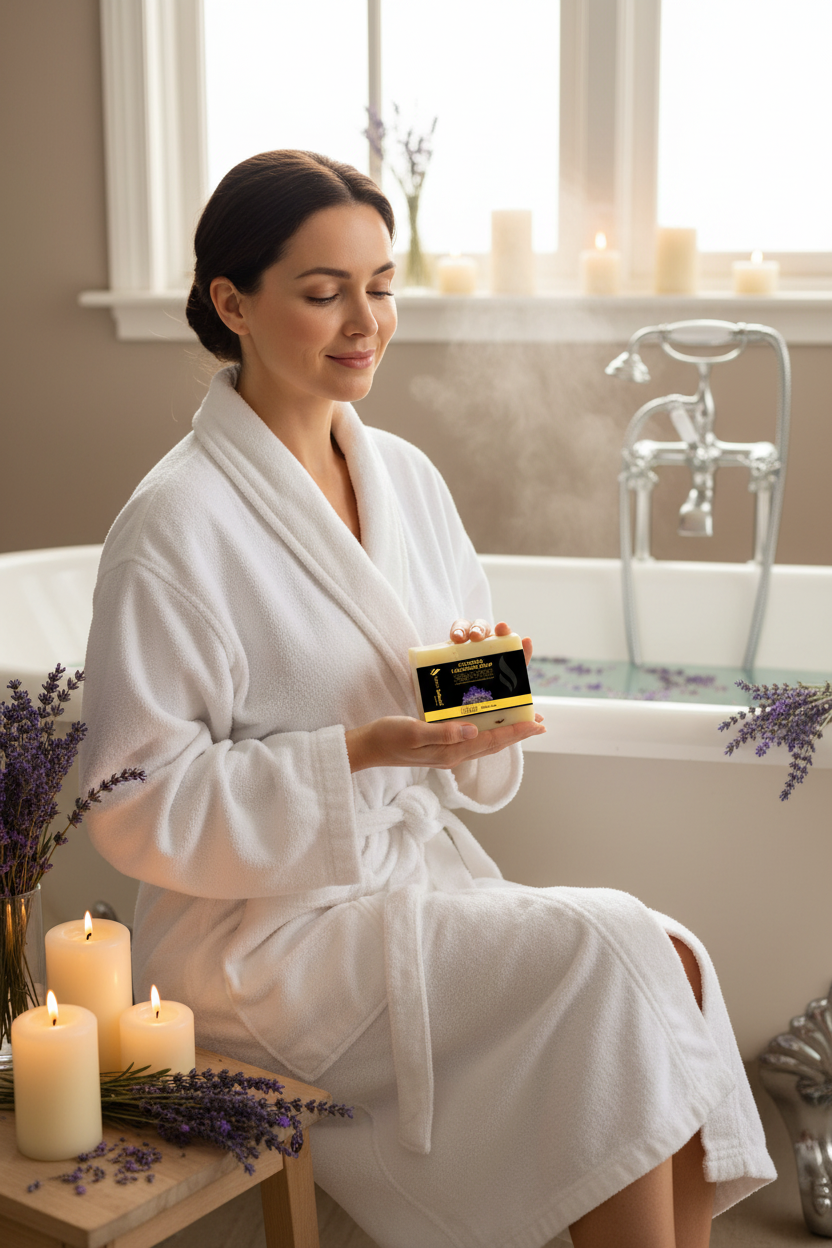 Calming Lavender Soap with Model