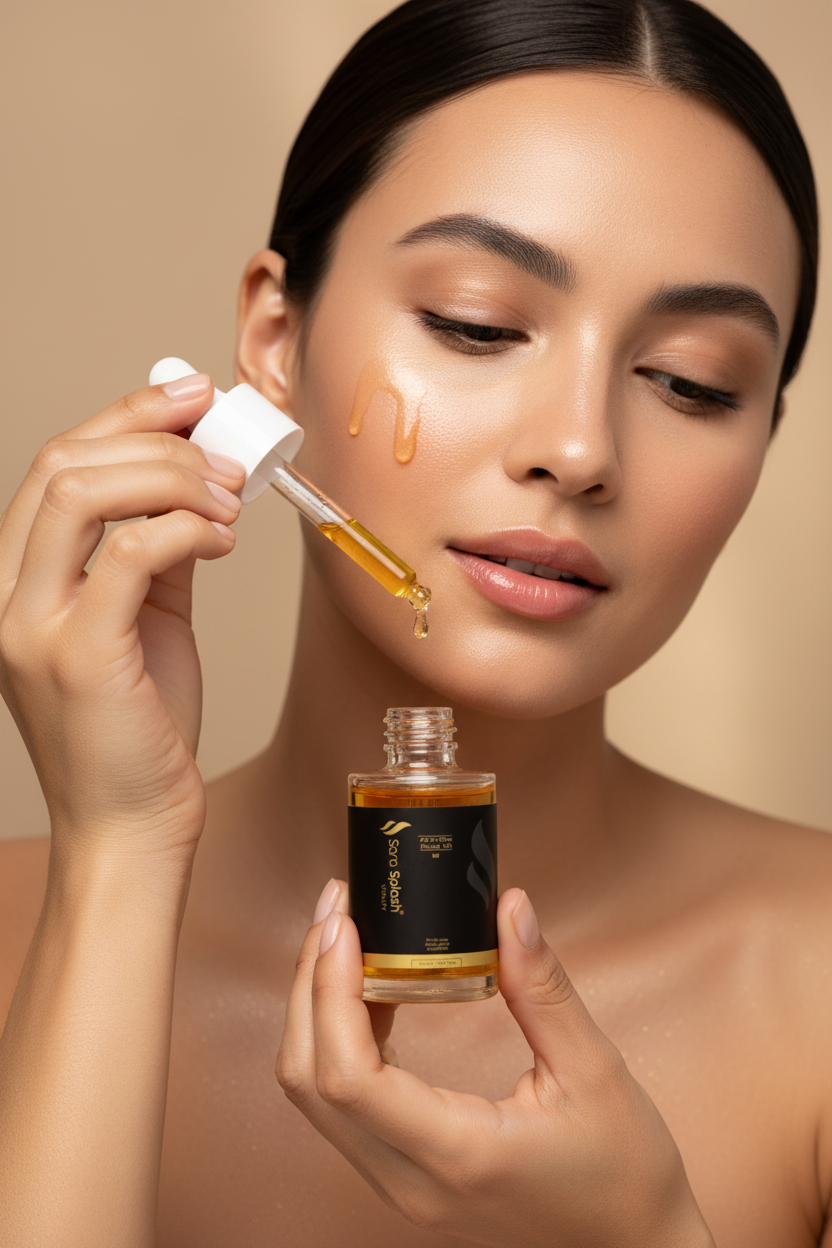 Sara Splash All-In-One Facial Oil with Model