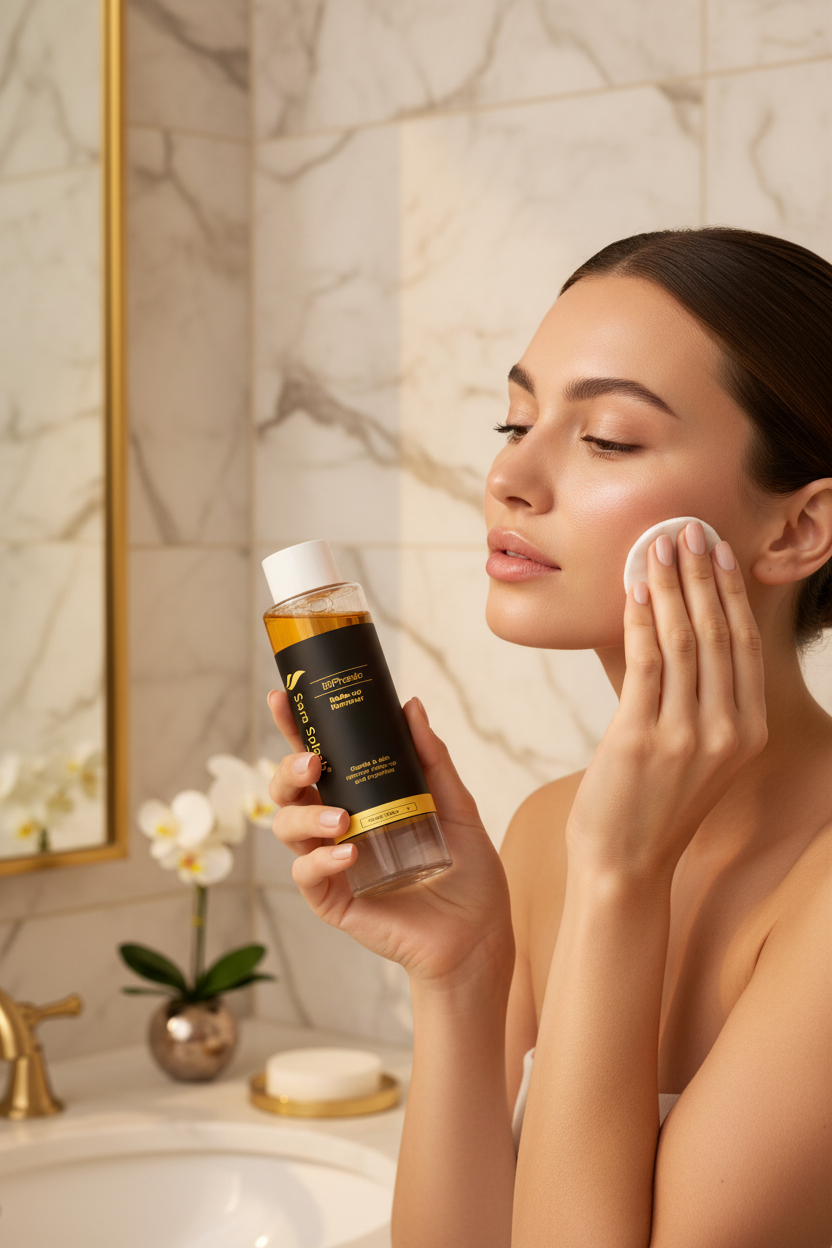 Sara Splash BiPhasic Make-up Remover with Model