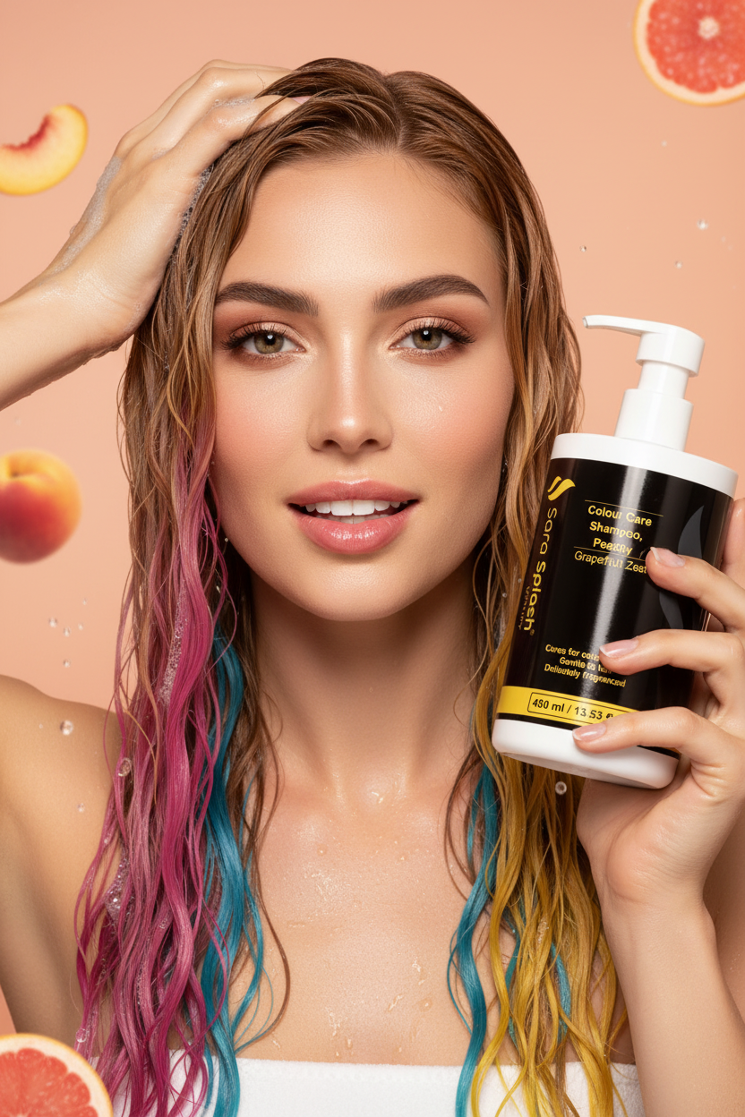 Sara Splash Colour Care Shampoo Peachy Grapefruit Zest with Model