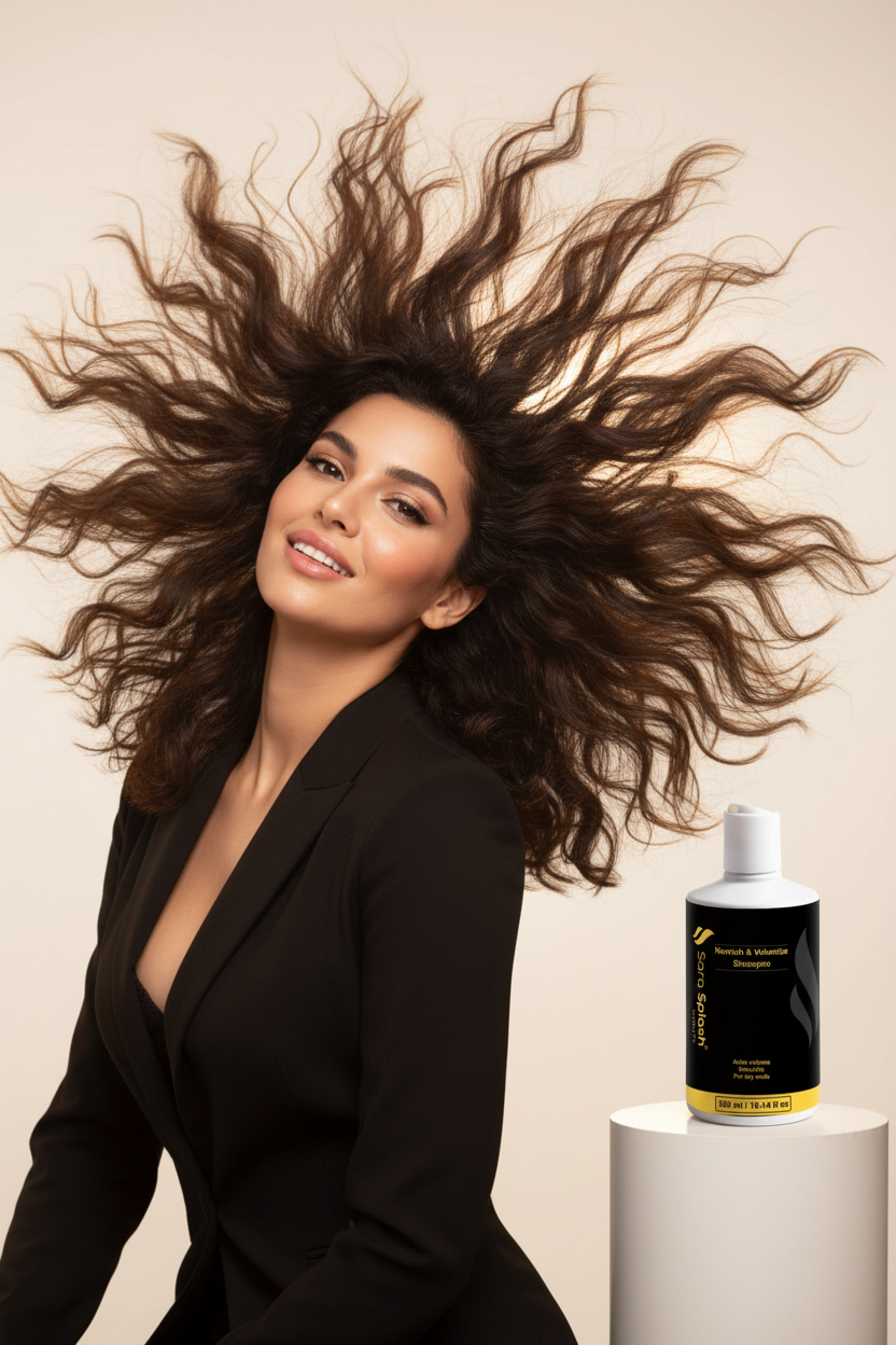Sara Splash Nourish & Volumize Shampoo with Model