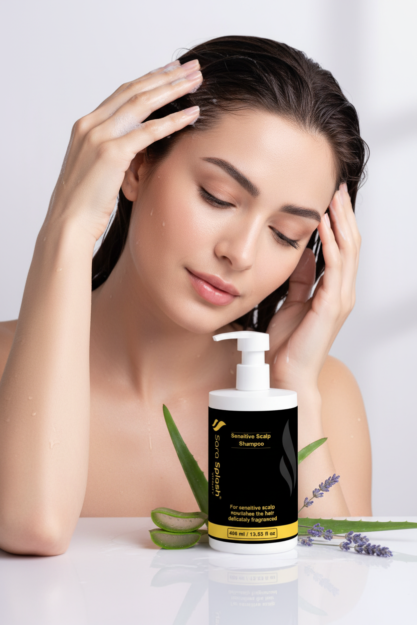Sara Splash Sensitive Scalp Shampoo with Model